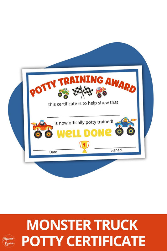 Printable Monster Truck Potty Training Certificate