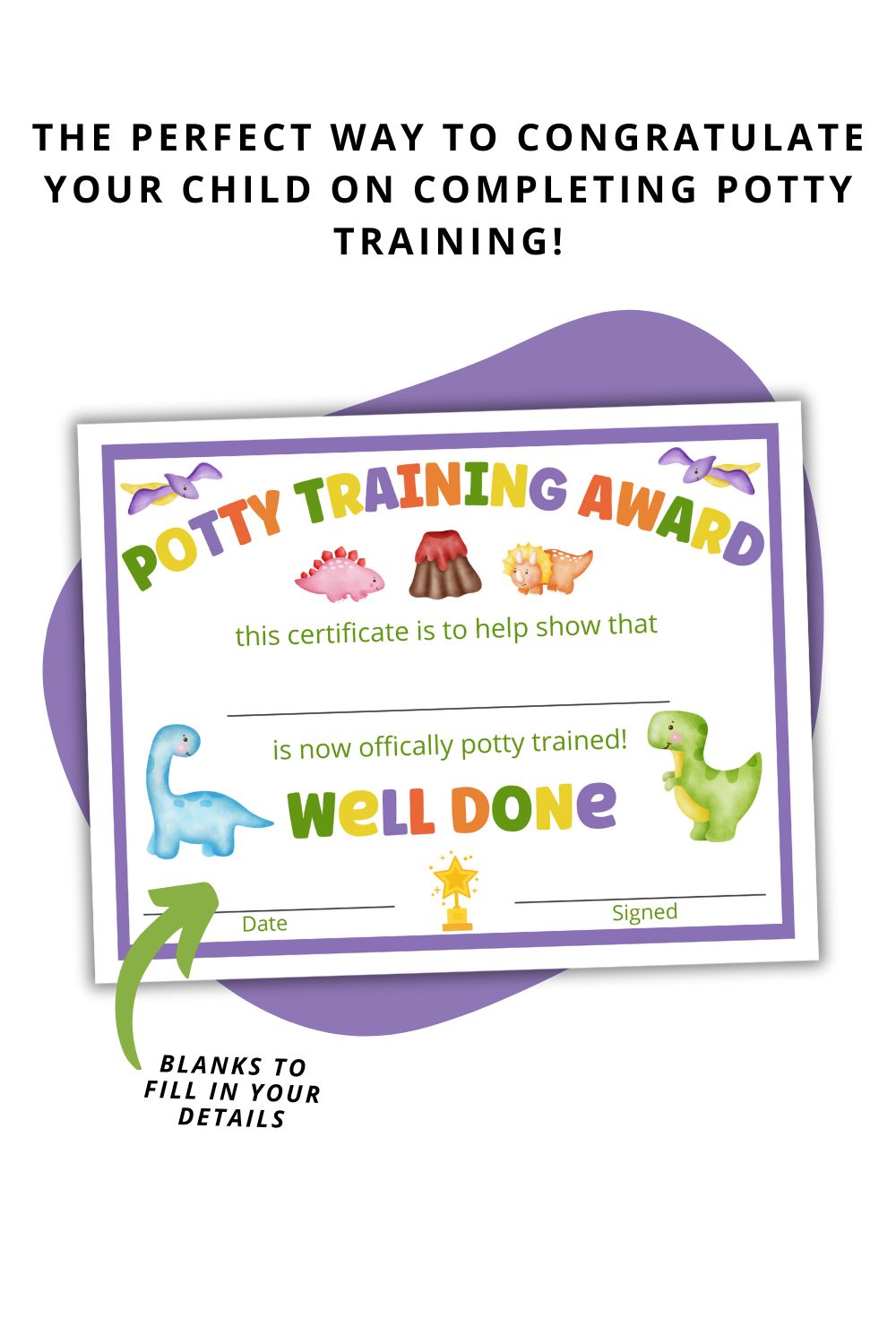 Watercolor Dinosaur Potty Training Certificate Printable