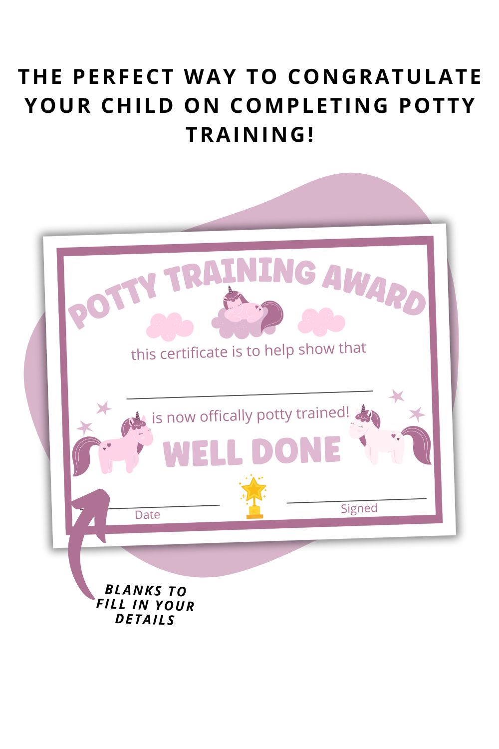 Printable Purple Unicorn Potty Training Certificate