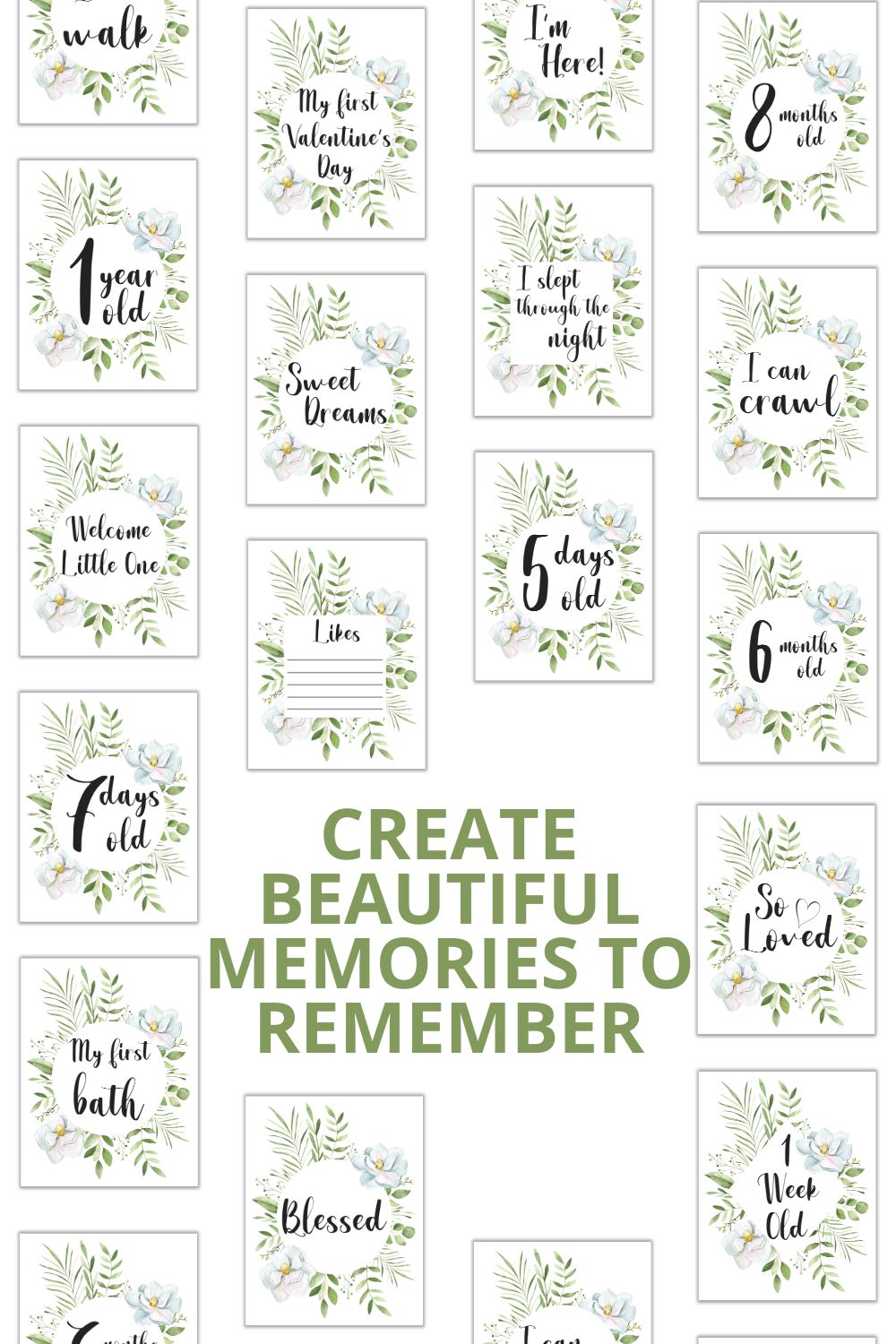 Printable Floral Greenery Baby Milestone Cards