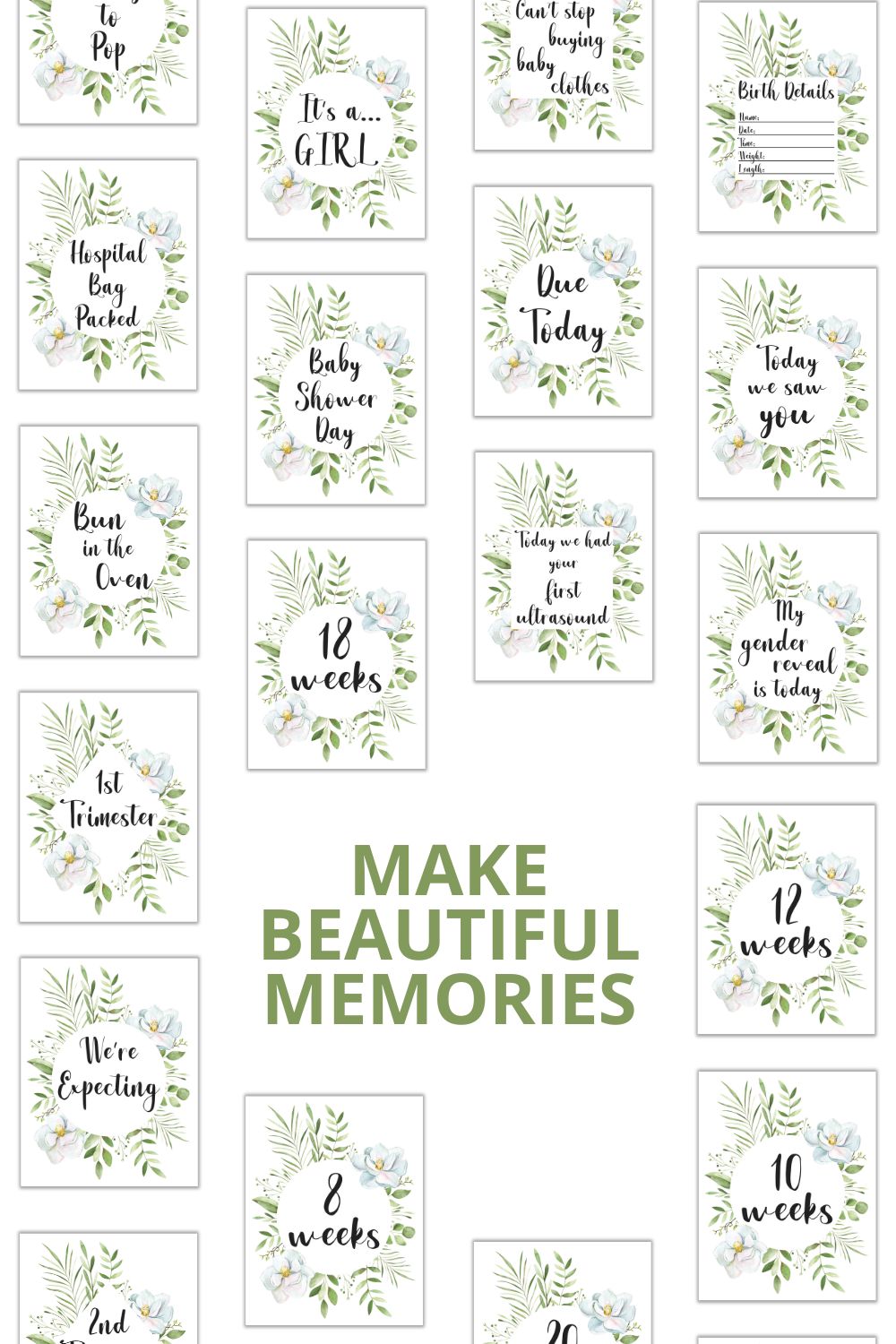 Printable Floral Greenery Pregnancy Milestone Cards