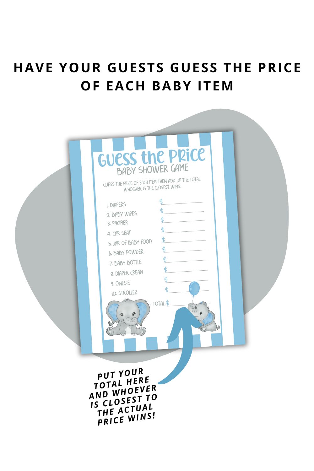 Printable Blue Elephant Guess the Price Game
