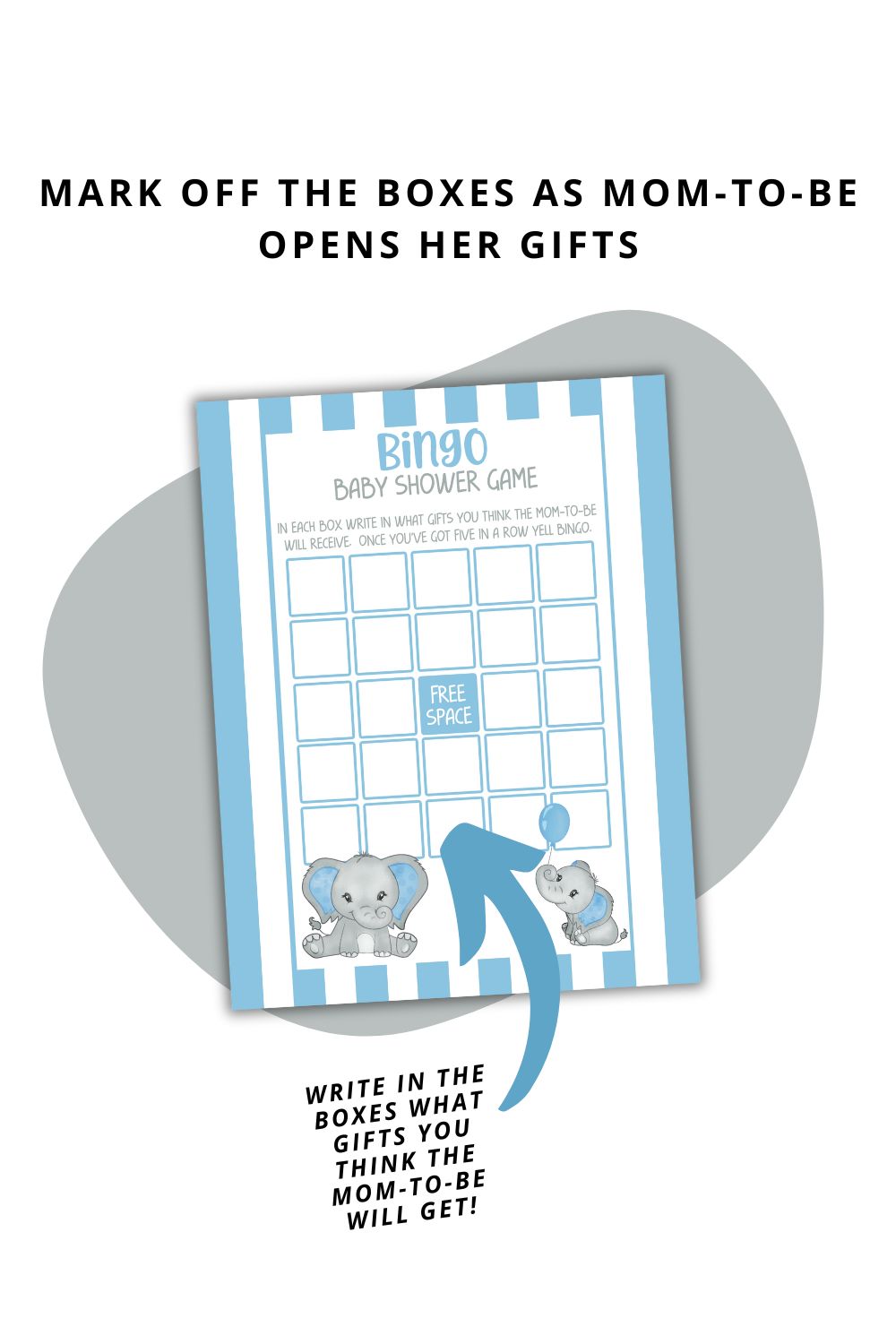 Printable Blue Elephant Baby Shower Bingo