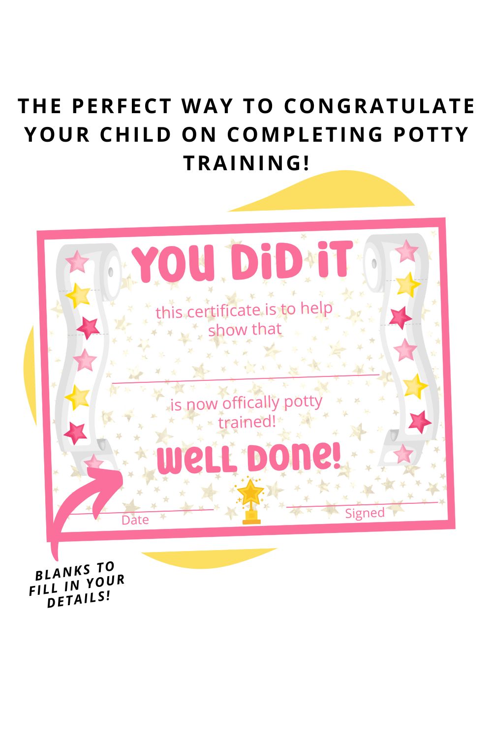 Printable Pink Potty Training Certificate