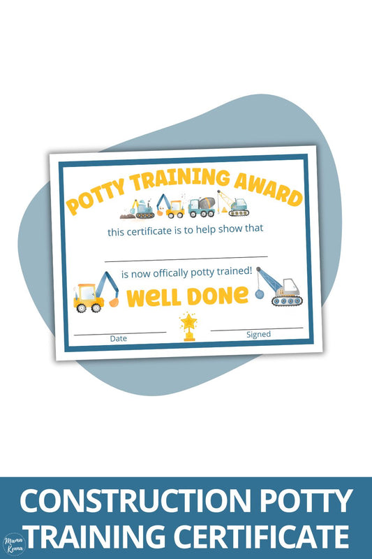 Printable Construction Potty Training Certificate