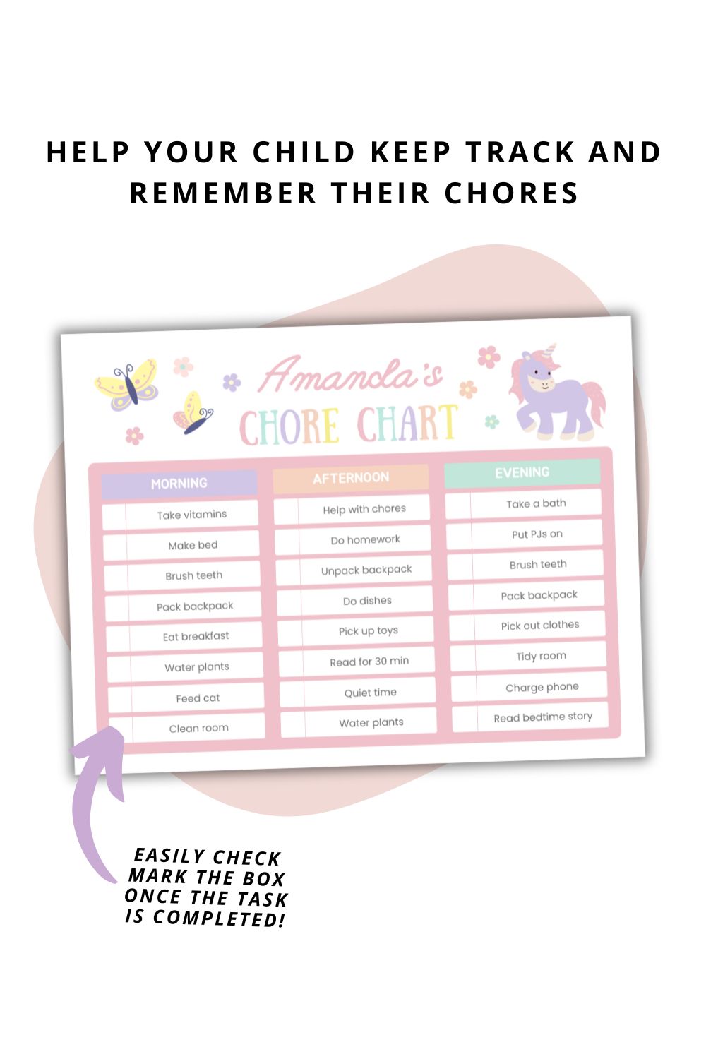 Editable Pastel Unicorn Chore Chart