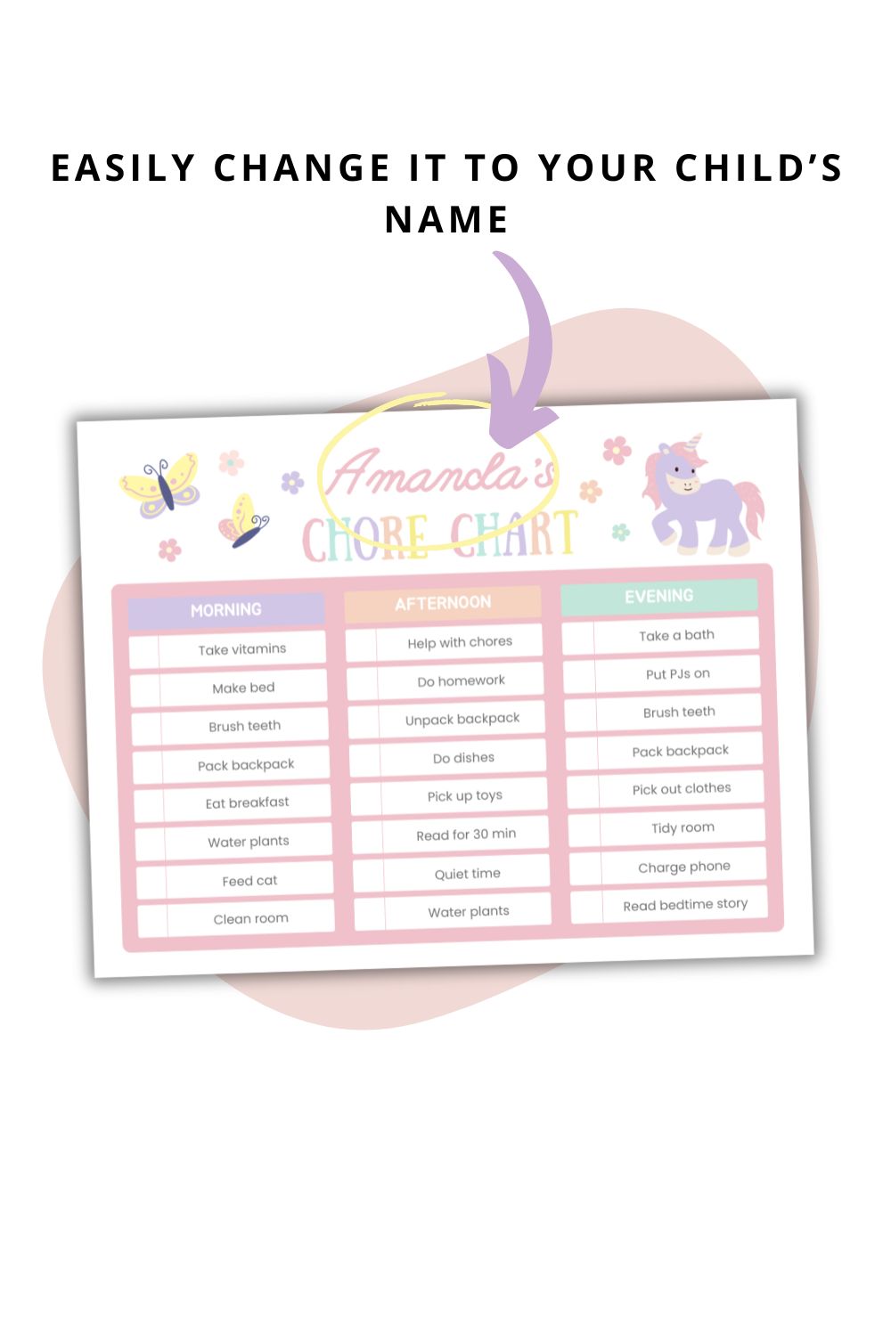 Editable Pastel Unicorn Chore Chart