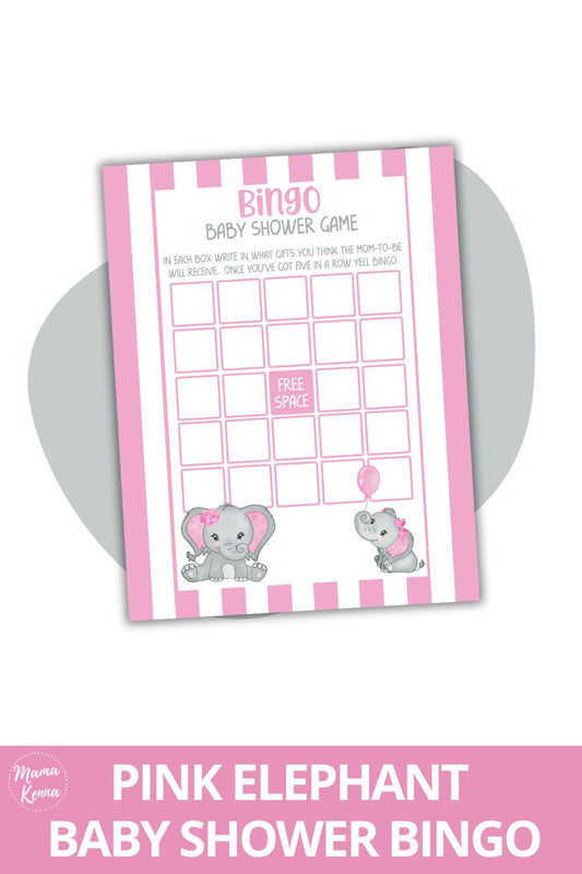 Printable Pink Elephant Baby Shower Bingo