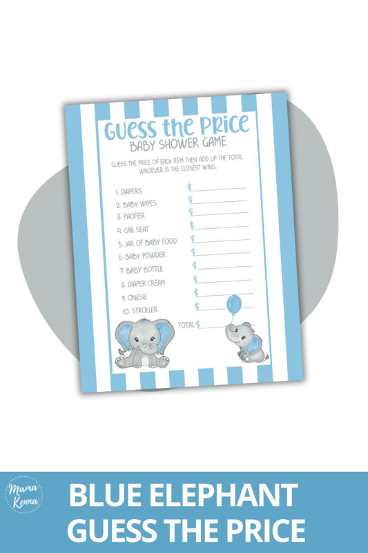 Printable Blue Elephant Guess the Price Game