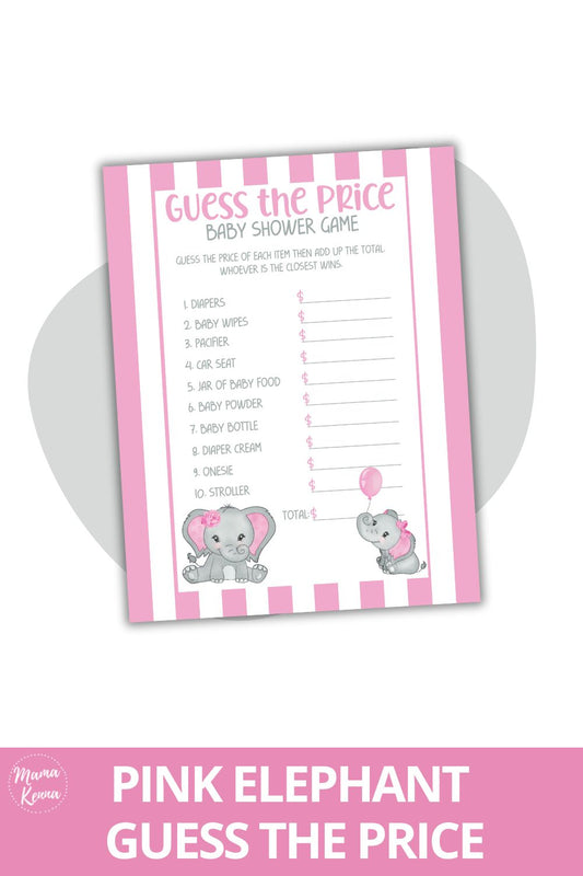 Printable Pink Elephant Guess the Price Game