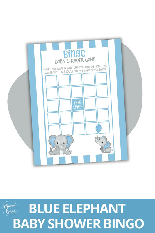 Printable Blue Elephant Baby Shower Bingo