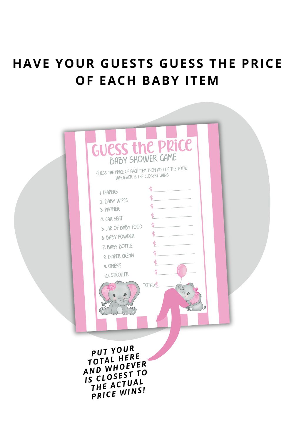 Printable Pink Elephant Guess the Price Game