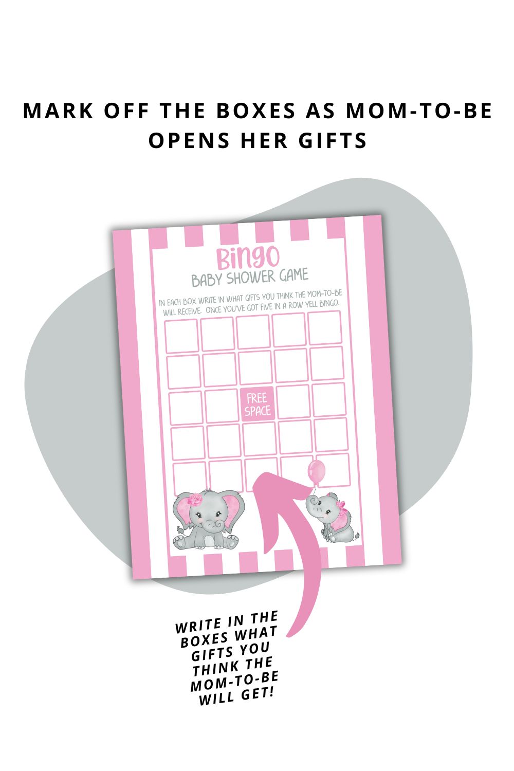 Printable Pink Elephant Baby Shower Bingo