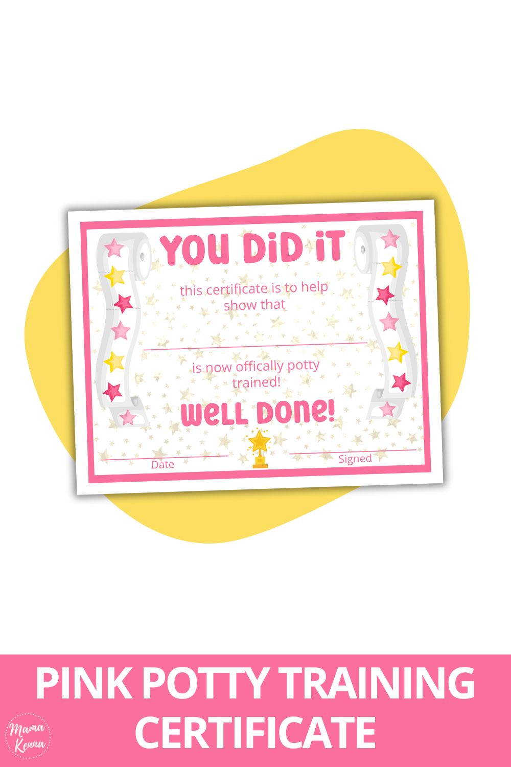 Printable Pink Potty Training Certificate