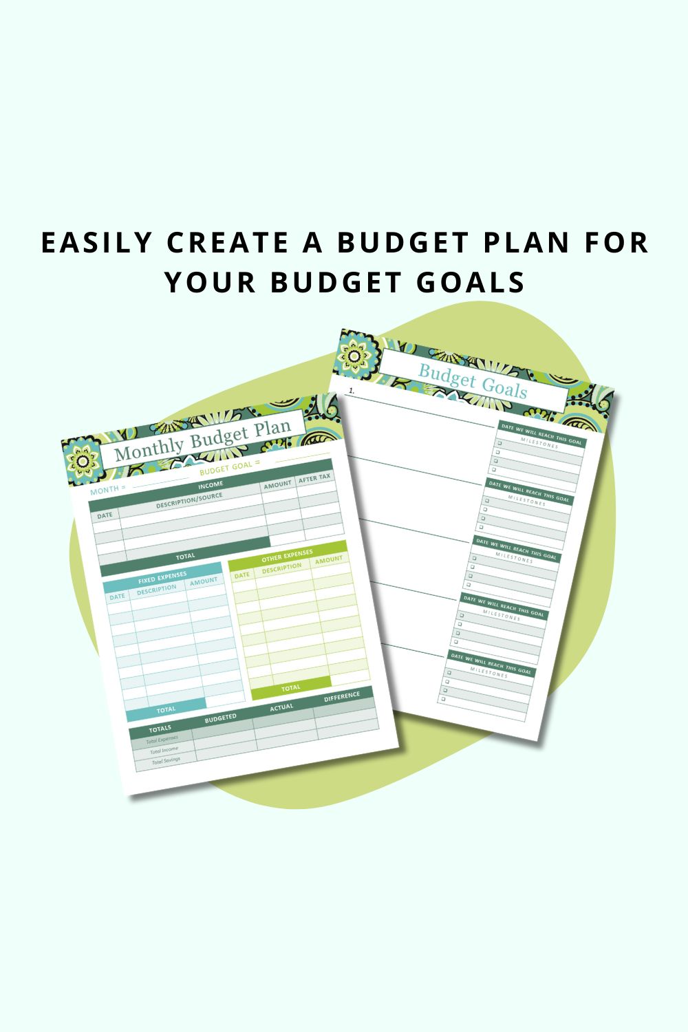Green Paisley Budget Planner Printable